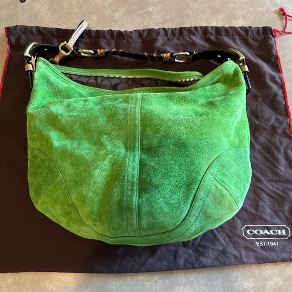Coach Y2K Soho Medium Hobo 3656 Grass/Clover Green Suede Legacy Fob Bag Charm - Picture 2 of 4